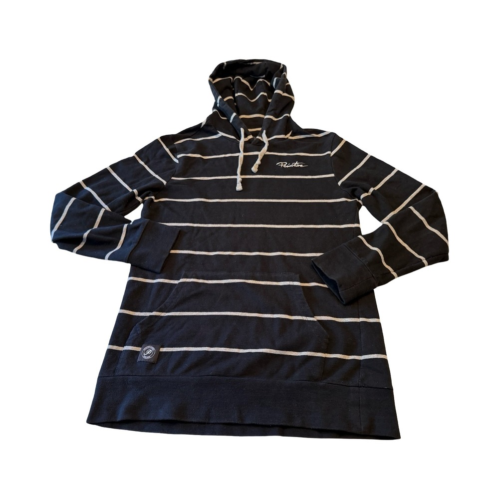 Primitive Skateboarding Mens Small Black Grey Striped Pullover Hoodie Sweatshirt